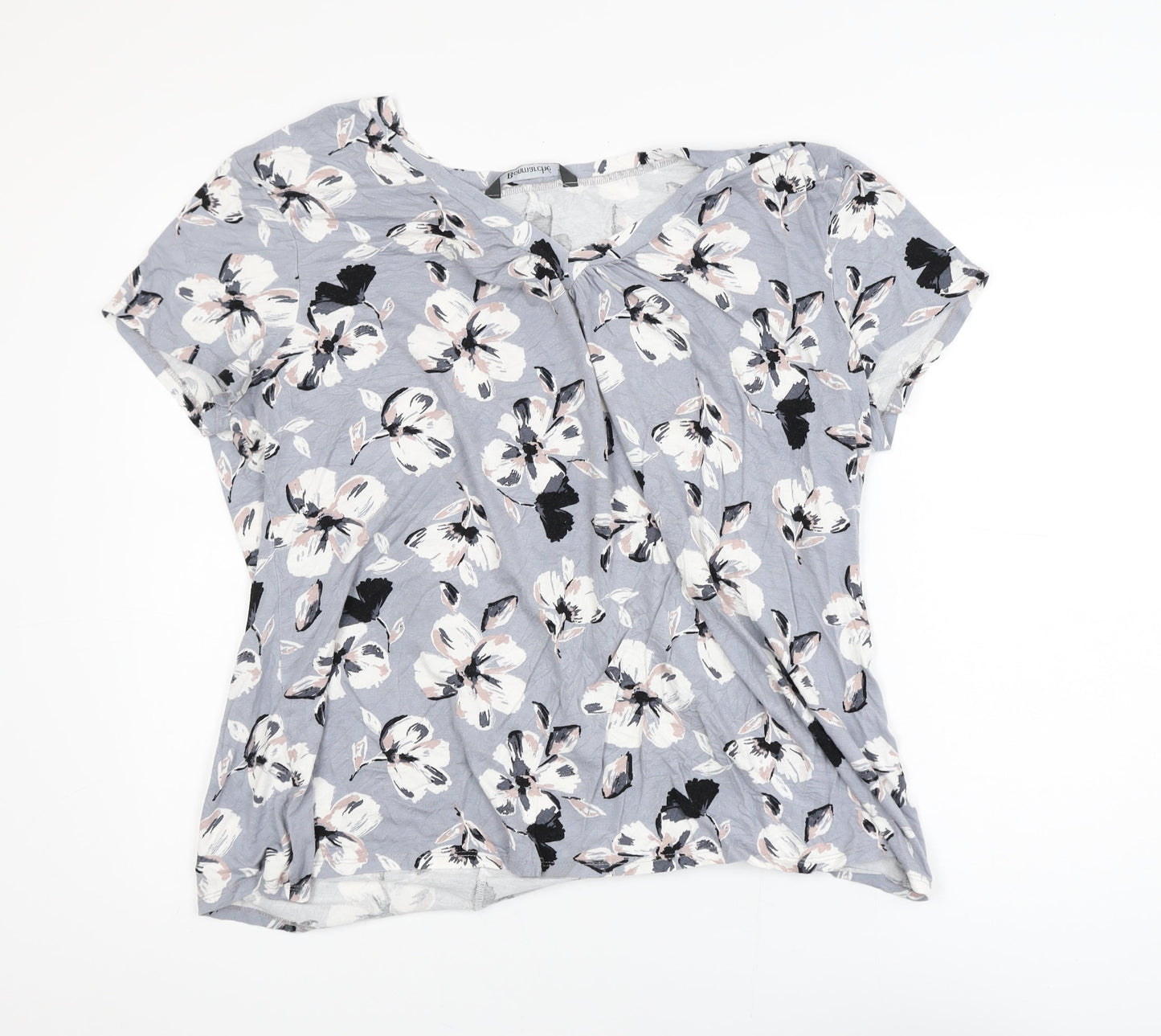 Bonmarché Womens Grey Floral Viscose Stretch T-Shirt Size 24