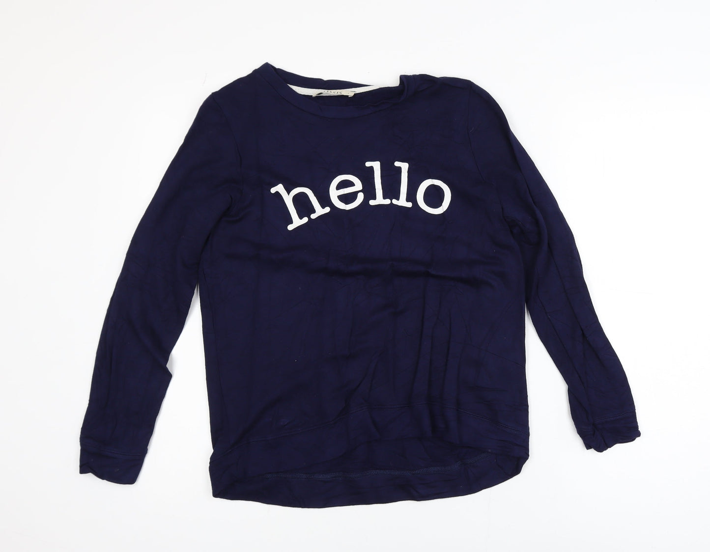 Oasis Womens Navy Blue Pullover Sweatshirt S Hello Print Long Sleeve