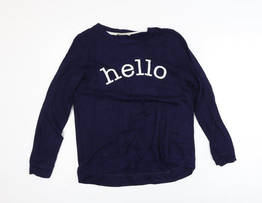Oasis Womens Navy Blue Pullover Sweatshirt S Hello Print Long Sleeve