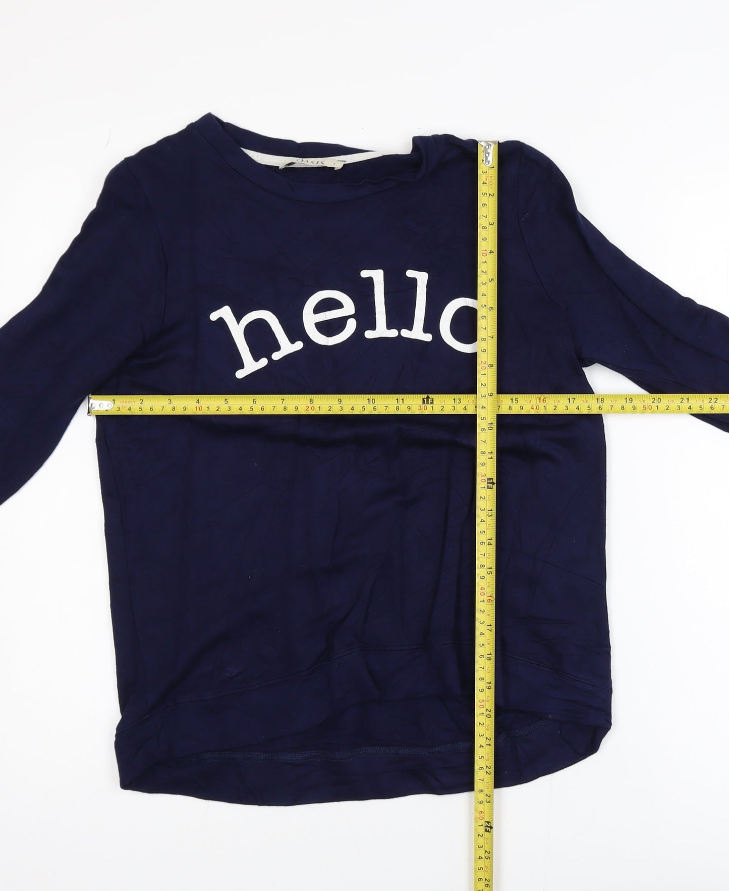 Oasis Womens Navy Blue Pullover Sweatshirt S Hello Print Long Sleeve