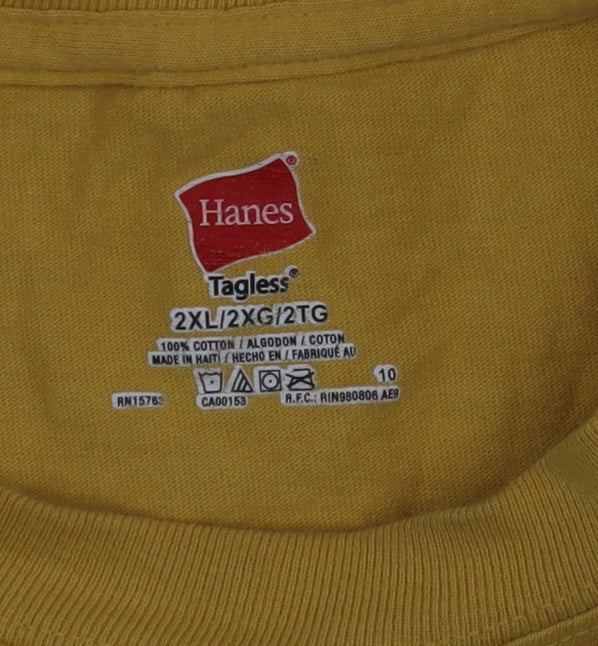 Hanes Men's Yellow 2XL Crew Neck Vulcan Graphic Cotton T-Shirt