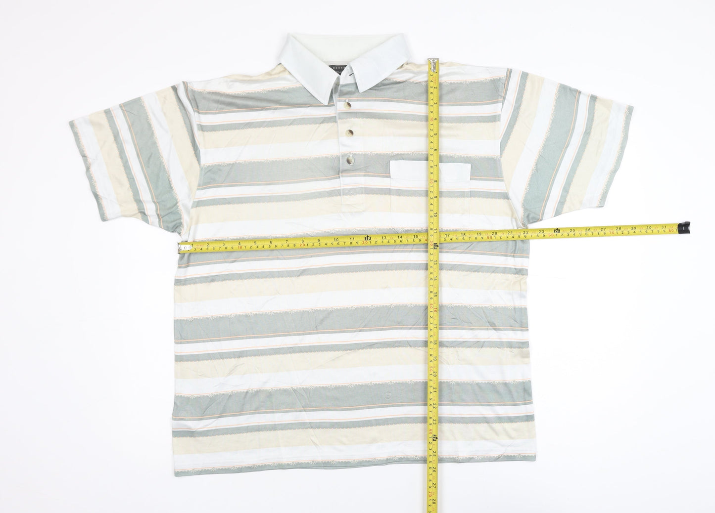 Armando Men's Beige Striped Polo Shirt Size L Short Sleeve Cotton