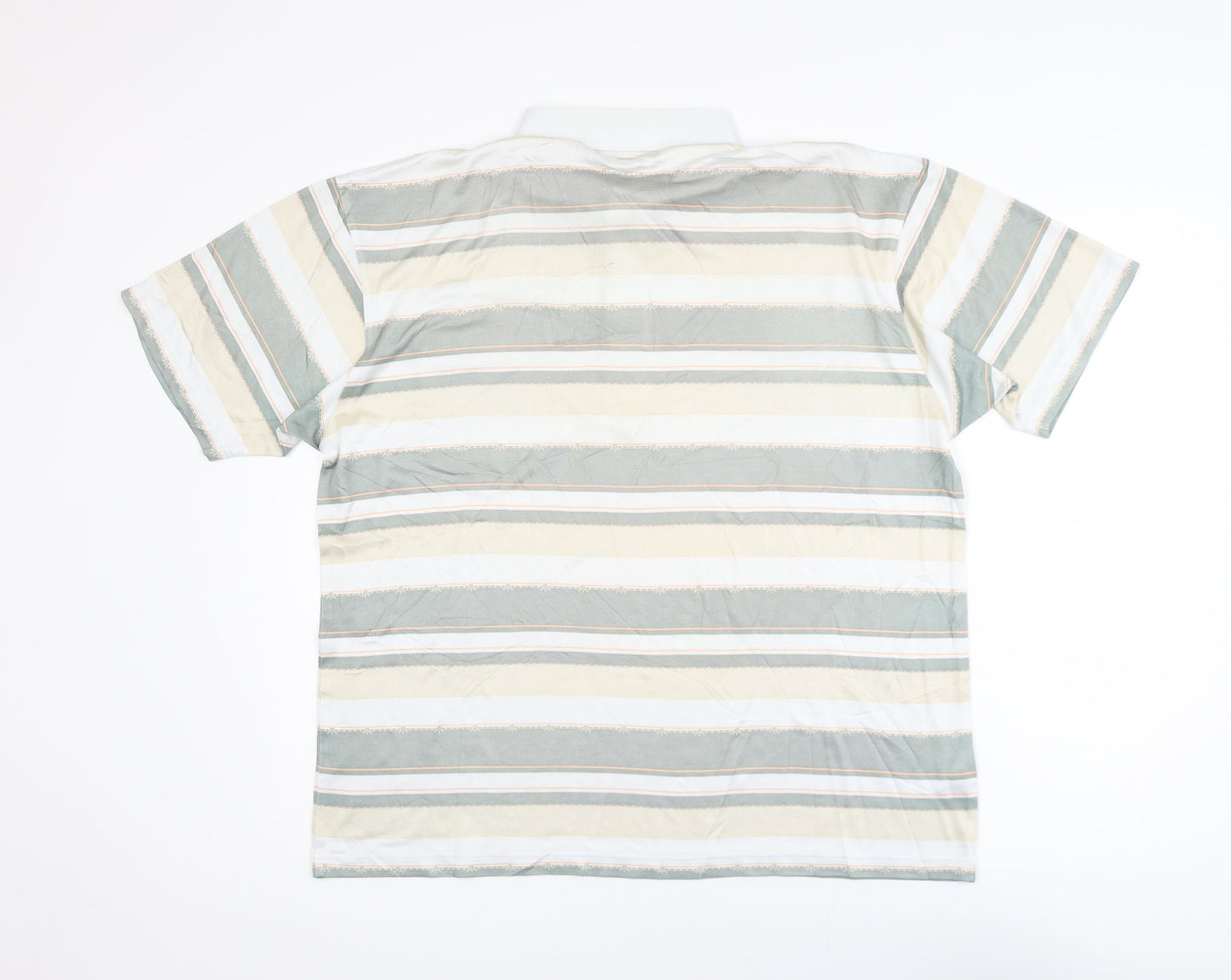 Armando Men's Beige Striped Polo Shirt Size L Short Sleeve Cotton
