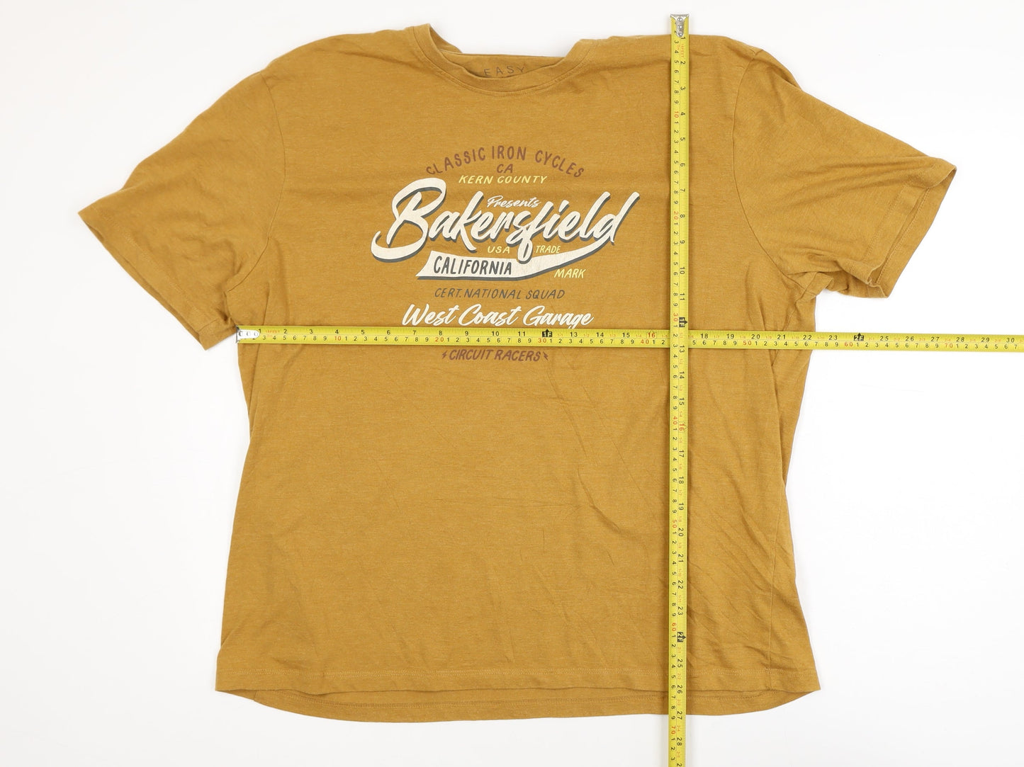 Easy Men's Mustard Graphic Print Crew Neck T-Shirt XL Cotton Blend