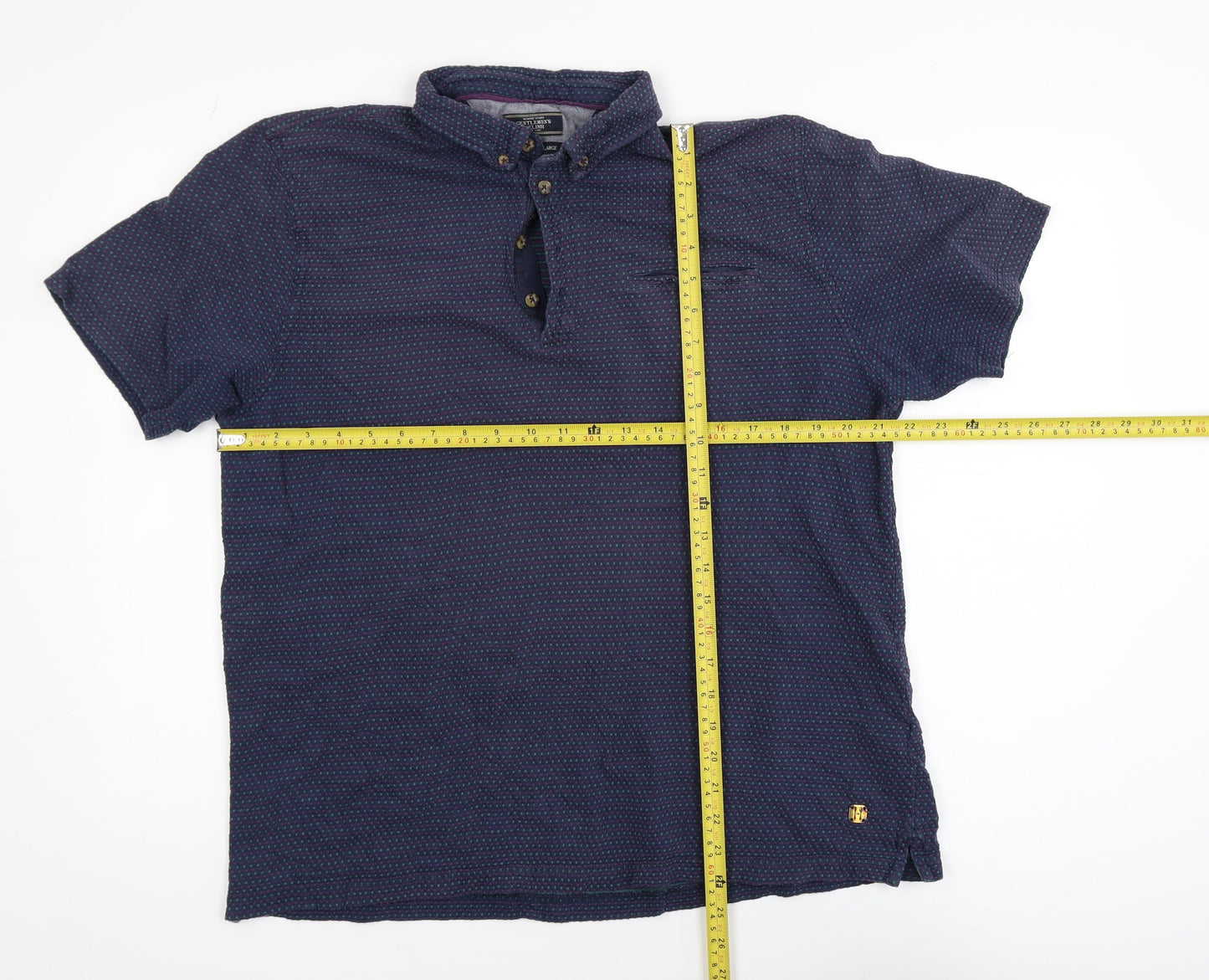 White Stuff Men's Blue XL Geometric Cotton Short Sleeve Polo Shirt