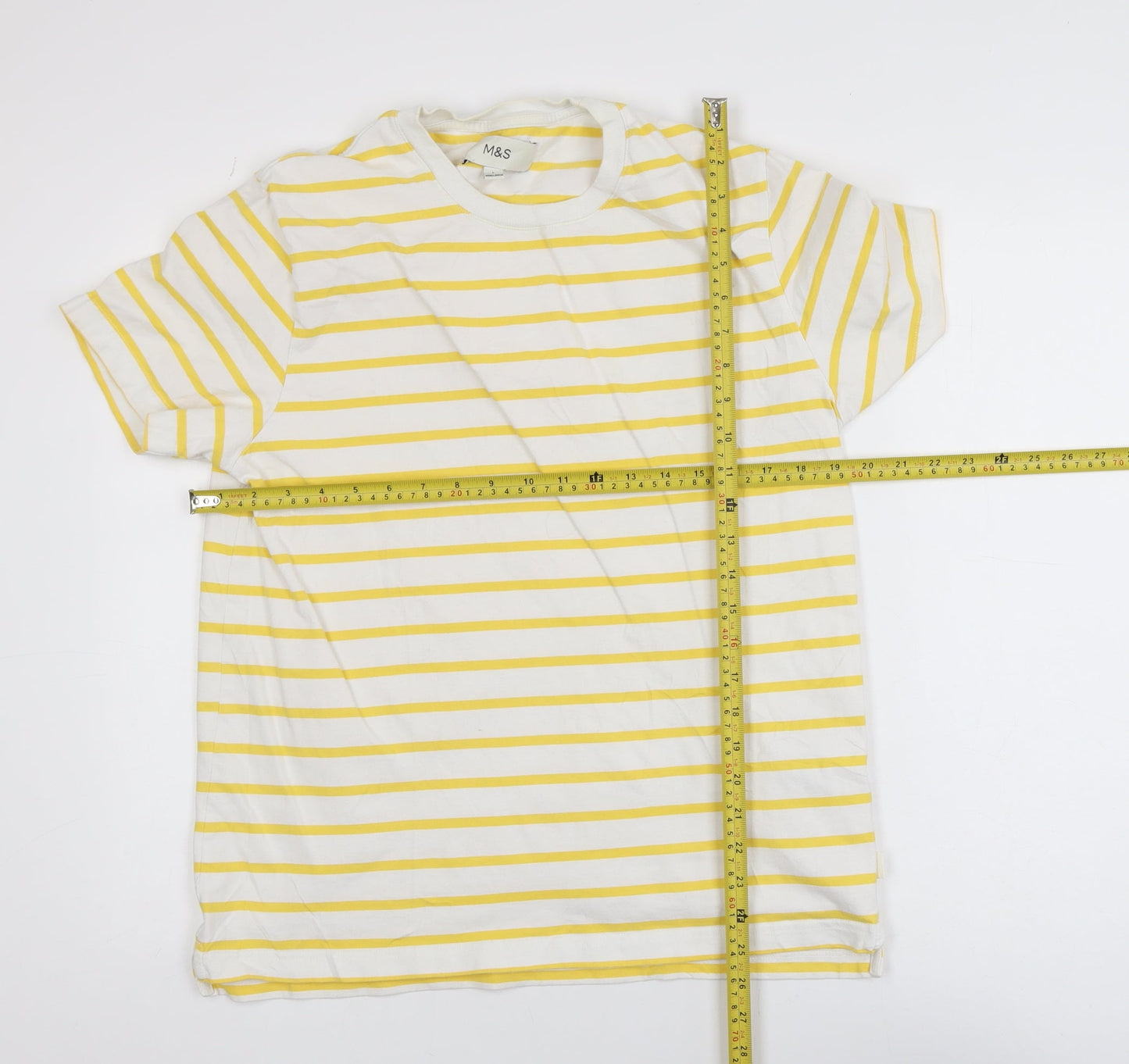 Marks and Spencer Womens Yellow Striped Cotton T-Shirt Size L