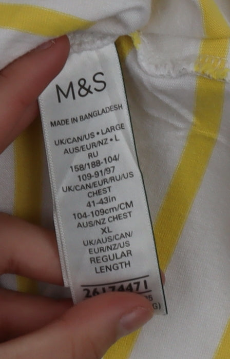Marks and Spencer Womens Yellow Striped Cotton T-Shirt Size L
