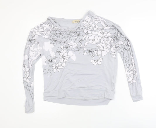 Phase Eight Womens Grey Floral Jersey Long Sleeve Blouse UK 14