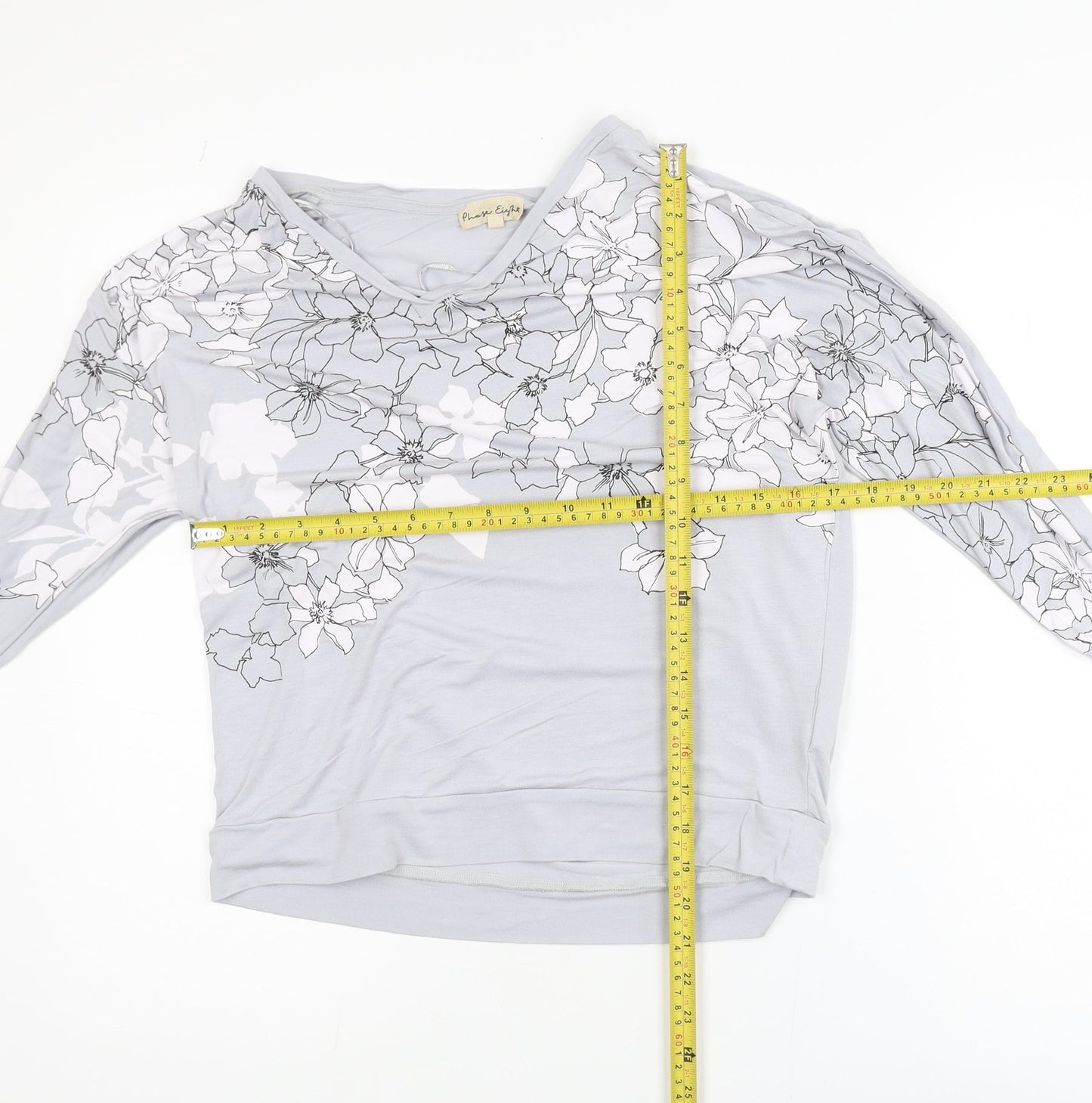 Phase Eight Womens Grey Floral Jersey Long Sleeve Blouse UK 14