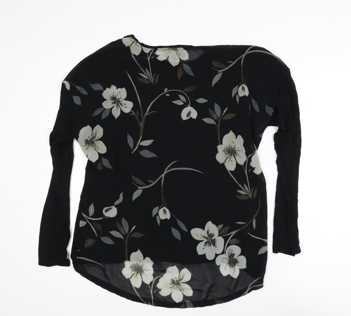 Next Womens Black Floral Long Sleeve Tunic Blouse Size 14