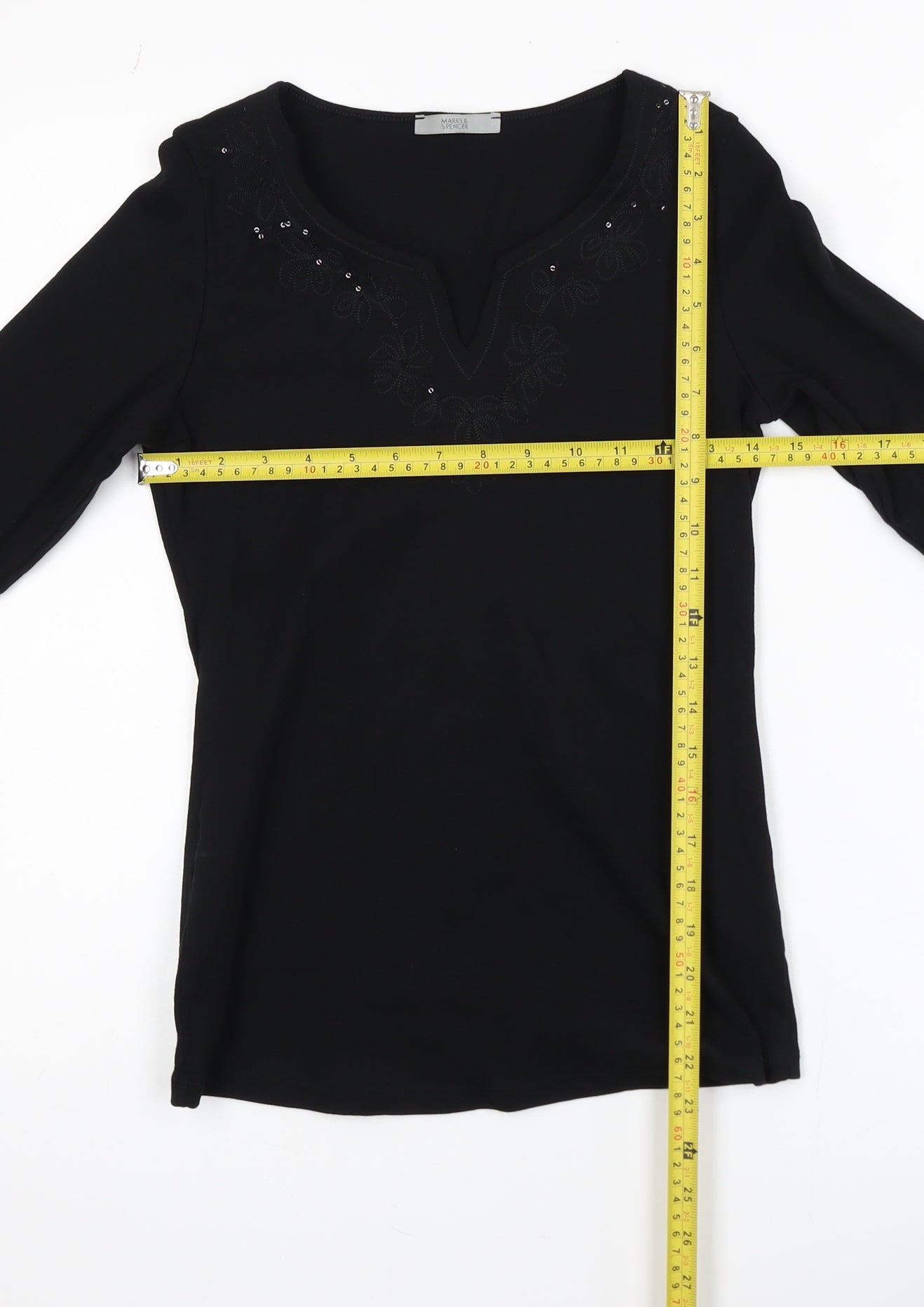 Marks and Spencer Women’s Black Cotton Long Sleeve V-Neck Blouse Size 10