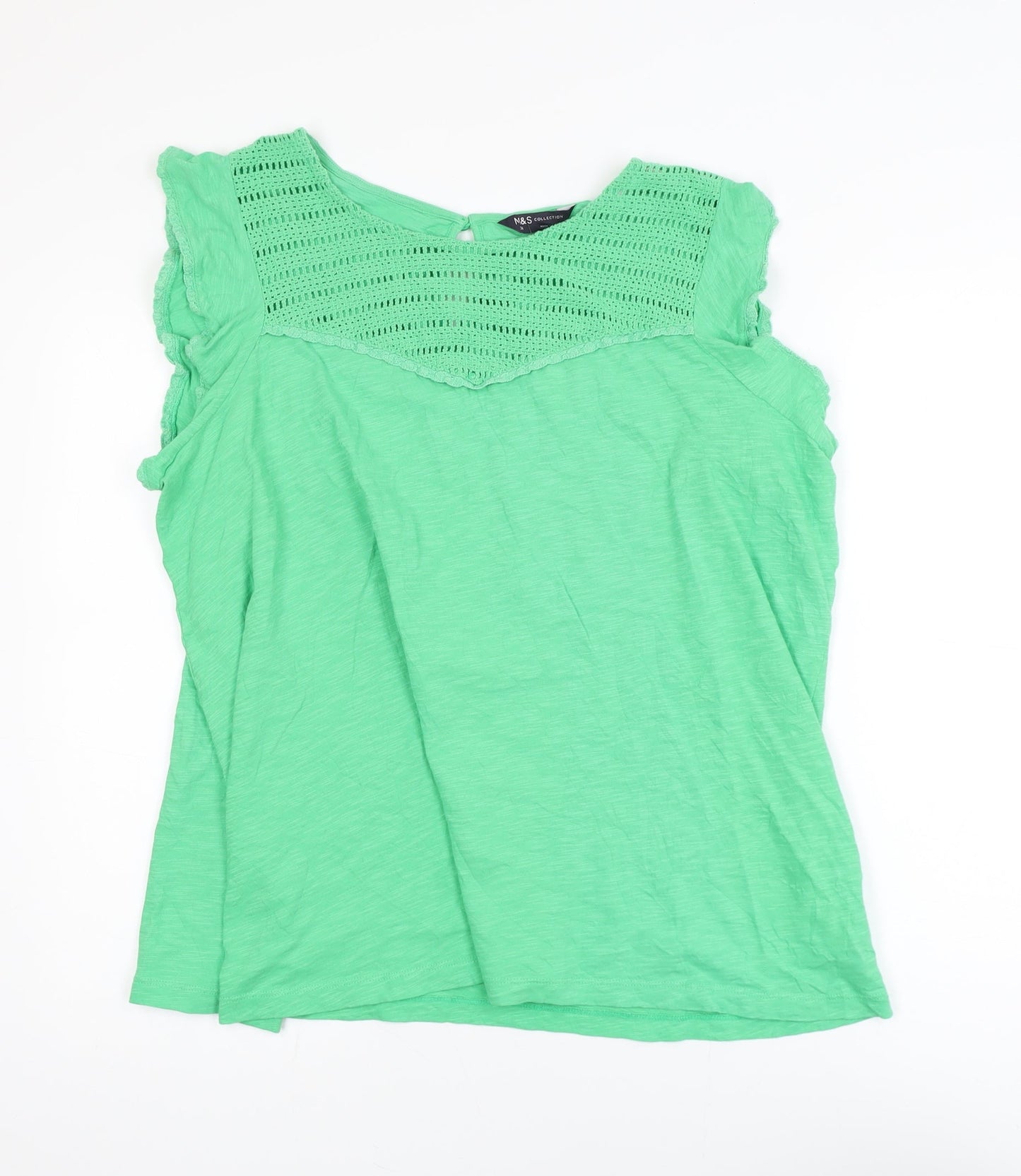 Marks and Spencer Women Green Crochet Trim Cotton Sleeveless Top Size 20