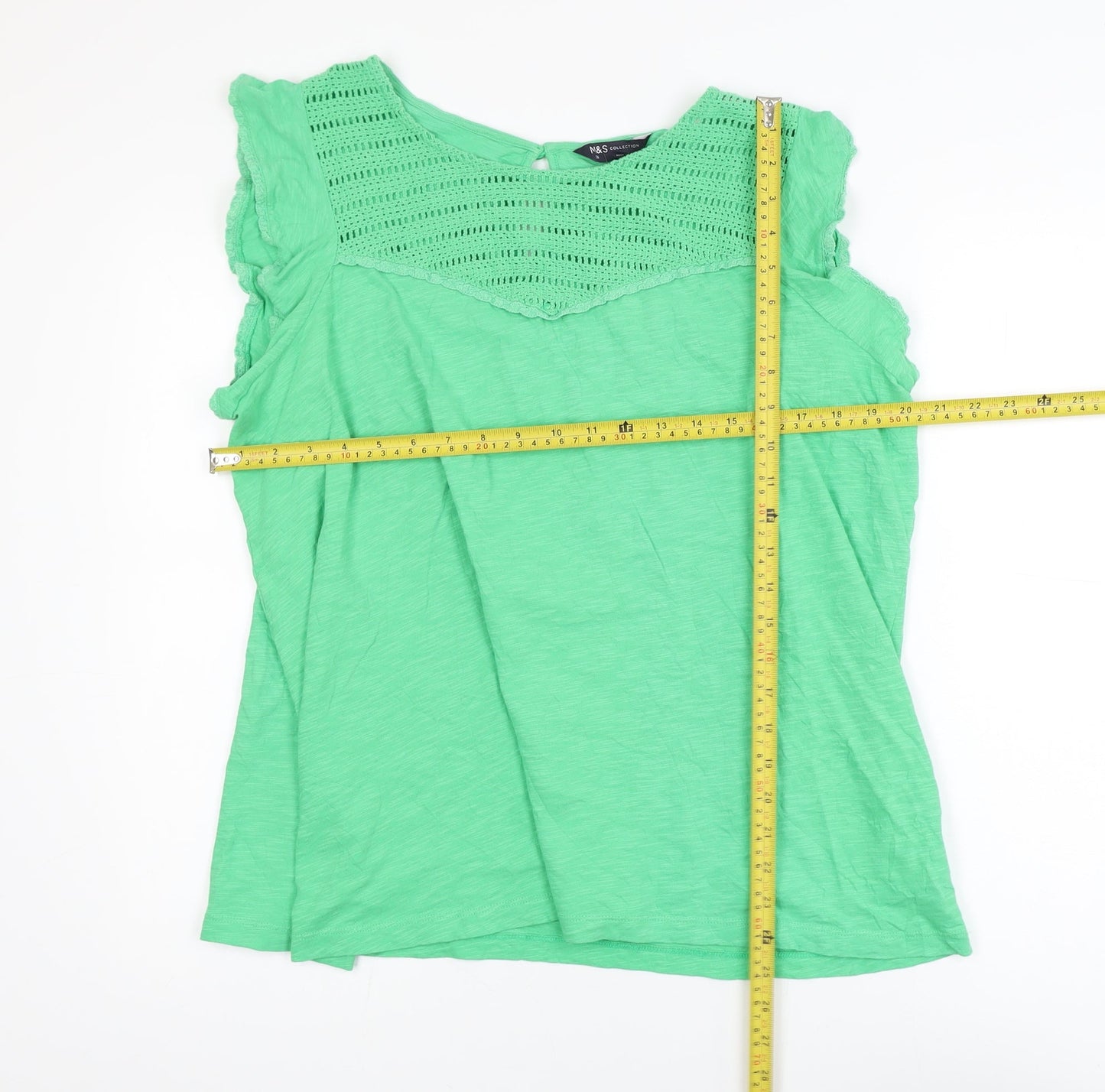 Marks and Spencer Women Green Crochet Trim Cotton Sleeveless Top Size 20
