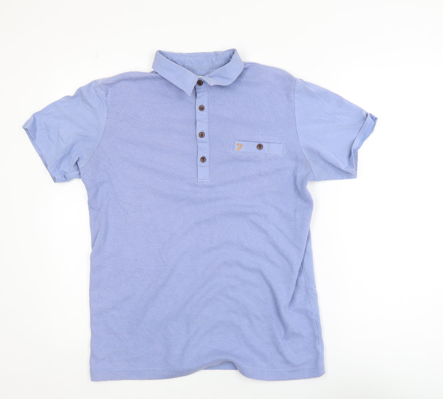 Farah Men's Blue Collared Short Sleeve Cotton T-Shirt Size M