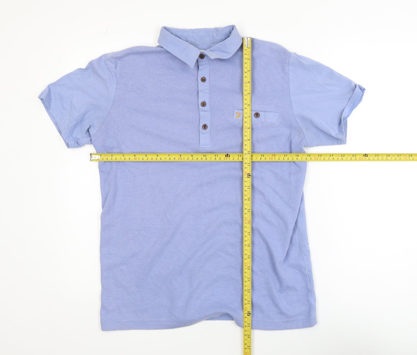 Farah Men's Blue Collared Short Sleeve Cotton T-Shirt Size M