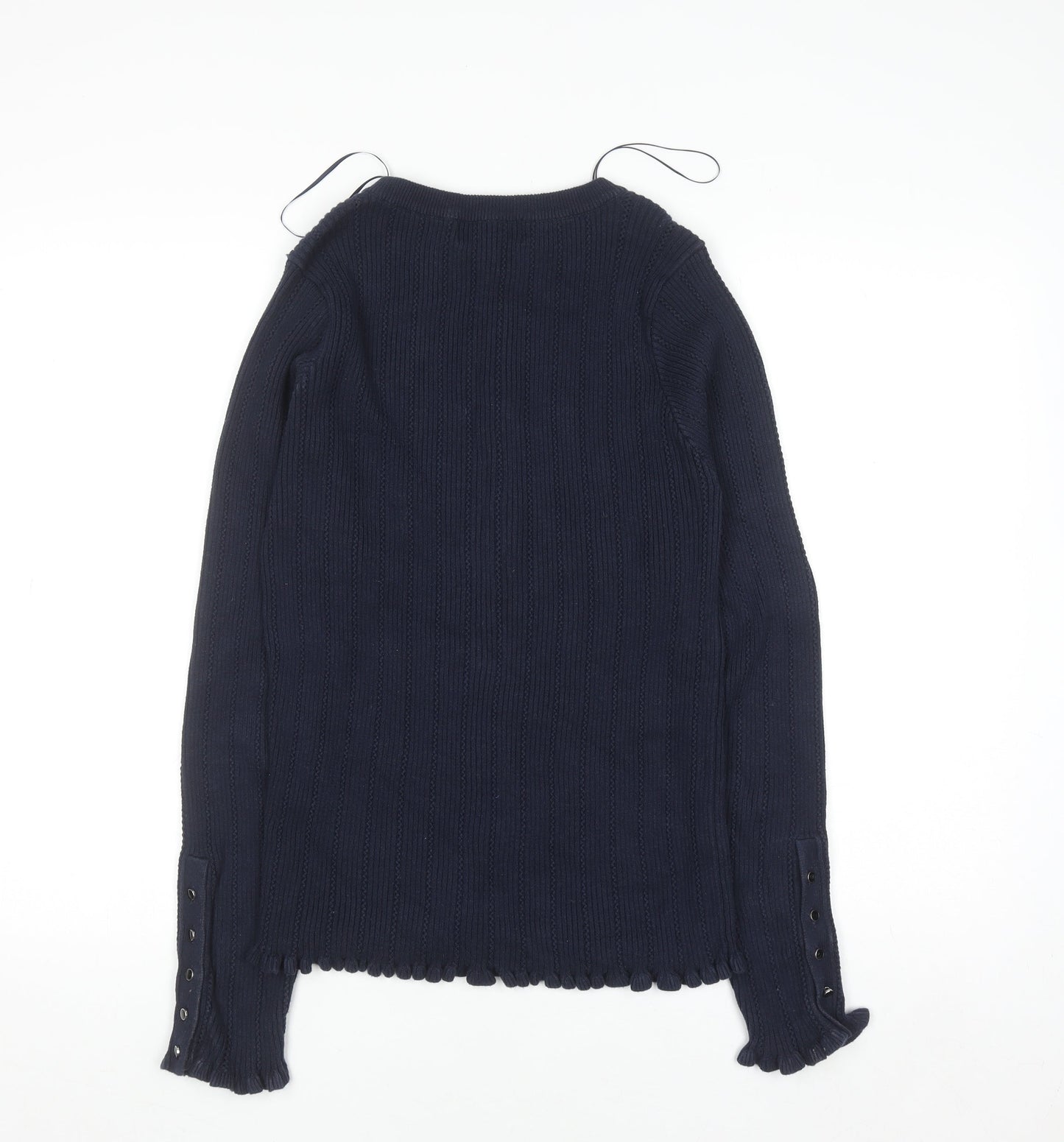 Next Women Navy Blue Floral Embroidered Henley Jumper Size 12 Long Sleeve