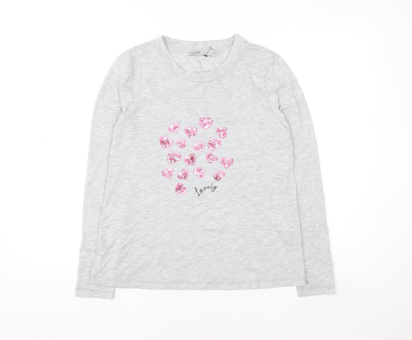 Oasis Women’s Grey Sequin Heart Long Sleeve T-Shirt Size S