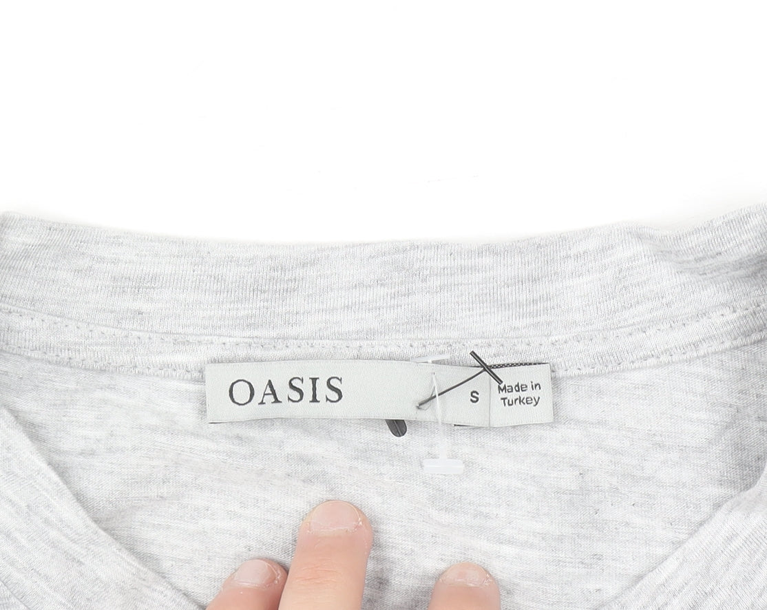 Oasis Women’s Grey Sequin Heart Long Sleeve T-Shirt Size S