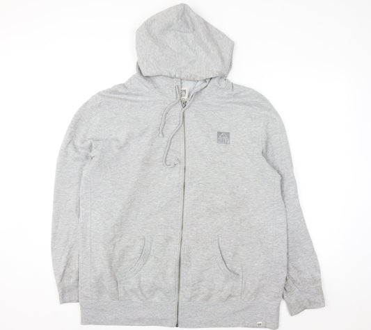 Reef Mens Grey Full Zip Hoodie 2XL Regular Fit Fleece