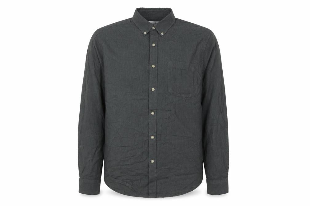 Easy Men's Grey Cotton Button-Down Long Sleeve Casual Shirt Size L