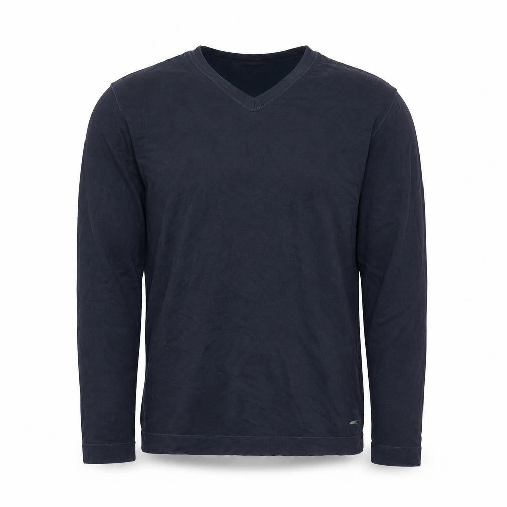 BOSS Mens Blue V-Neck Cotton Silk Regular Fit Jumper M