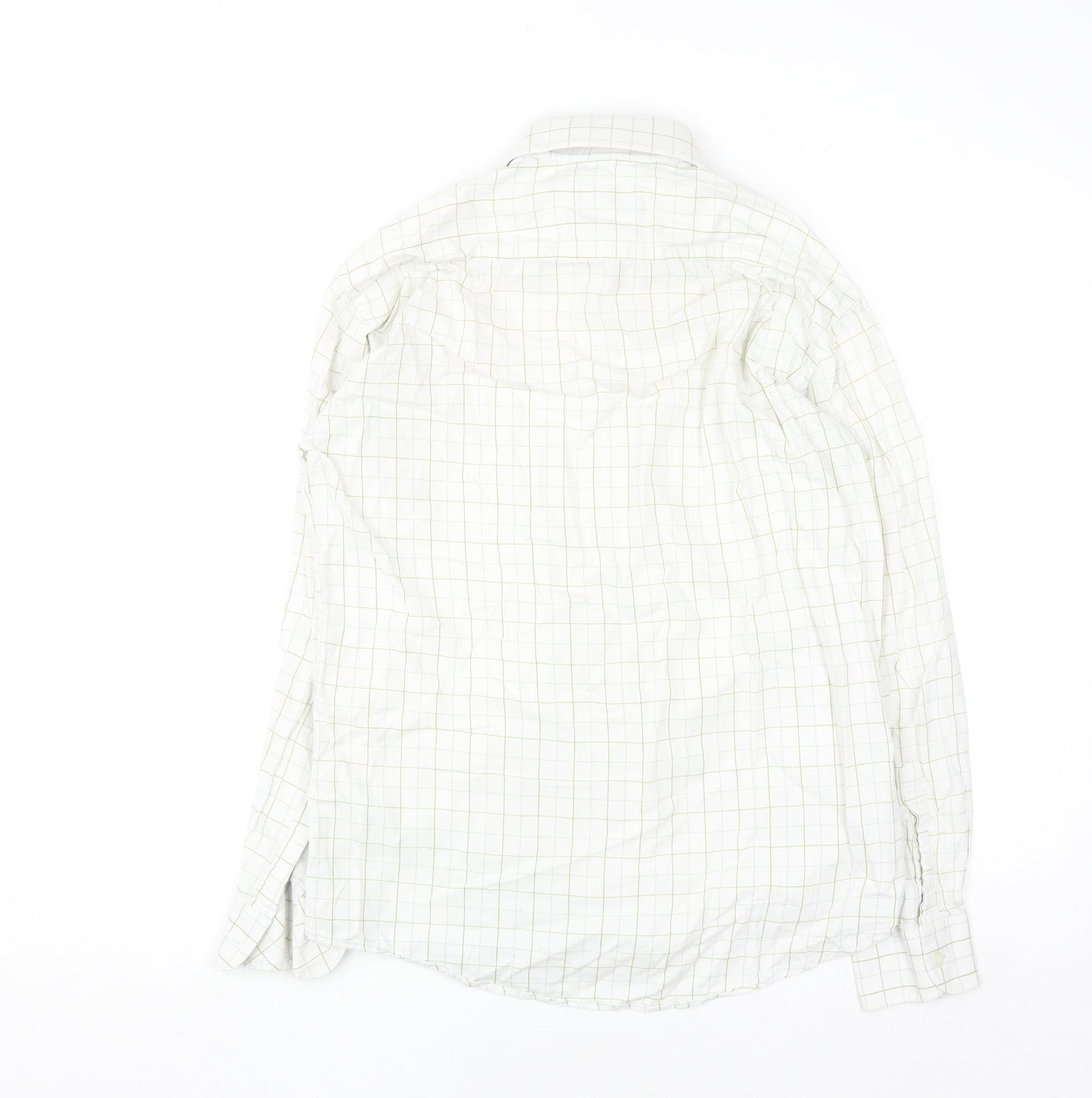 Pierre Cardin Men's White Checked Cotton Long Sleeve Shirt Size 15
