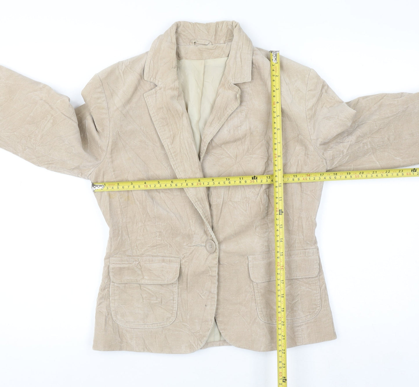New Look Women Beige Corduroy Blazer UK 12 Business Casual