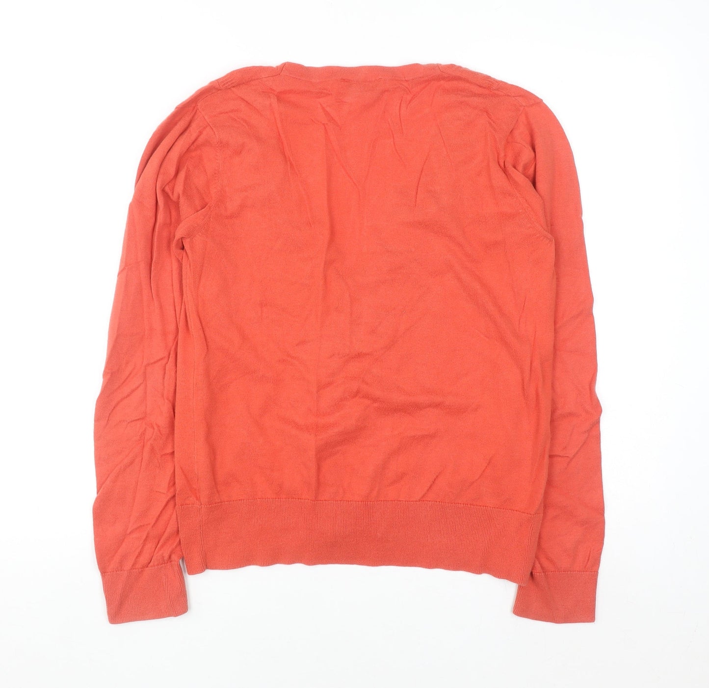 Tom Tailor Women Coral Cardigan XL V-Neck Ruffle Long Sleeve Cotton Knit