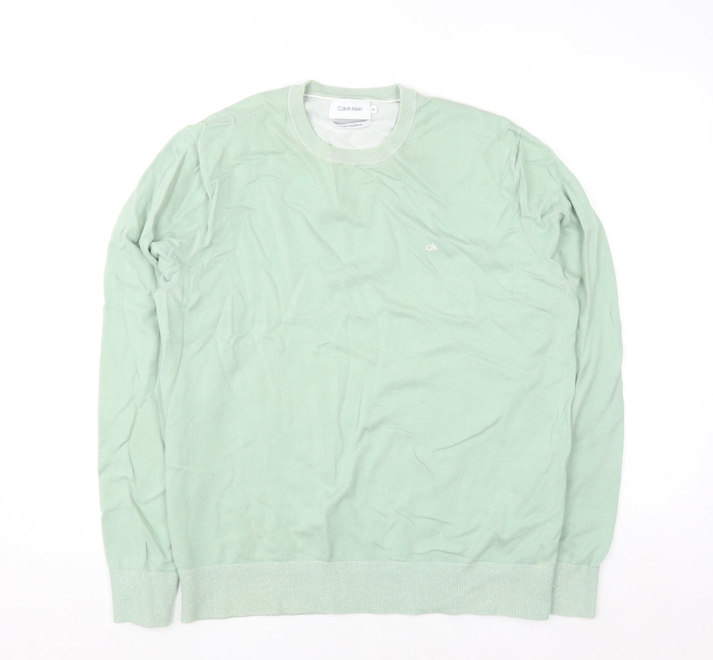 Calvin Klein Men's Green Cotton Silk Crew Neck Jumper XL