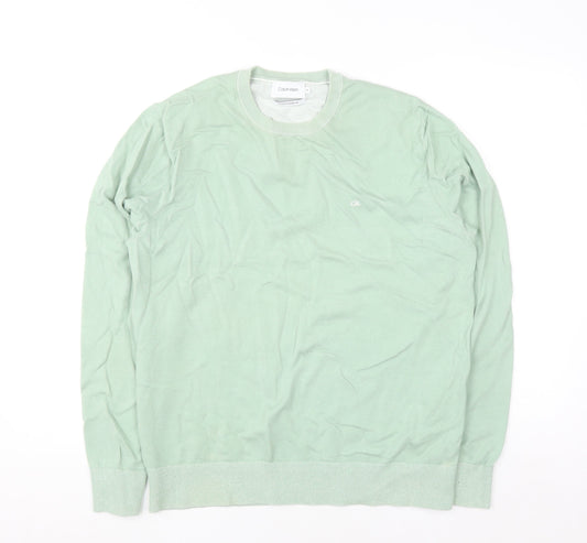 Calvin Klein Men's Green Cotton Silk Crew Neck Jumper XL
