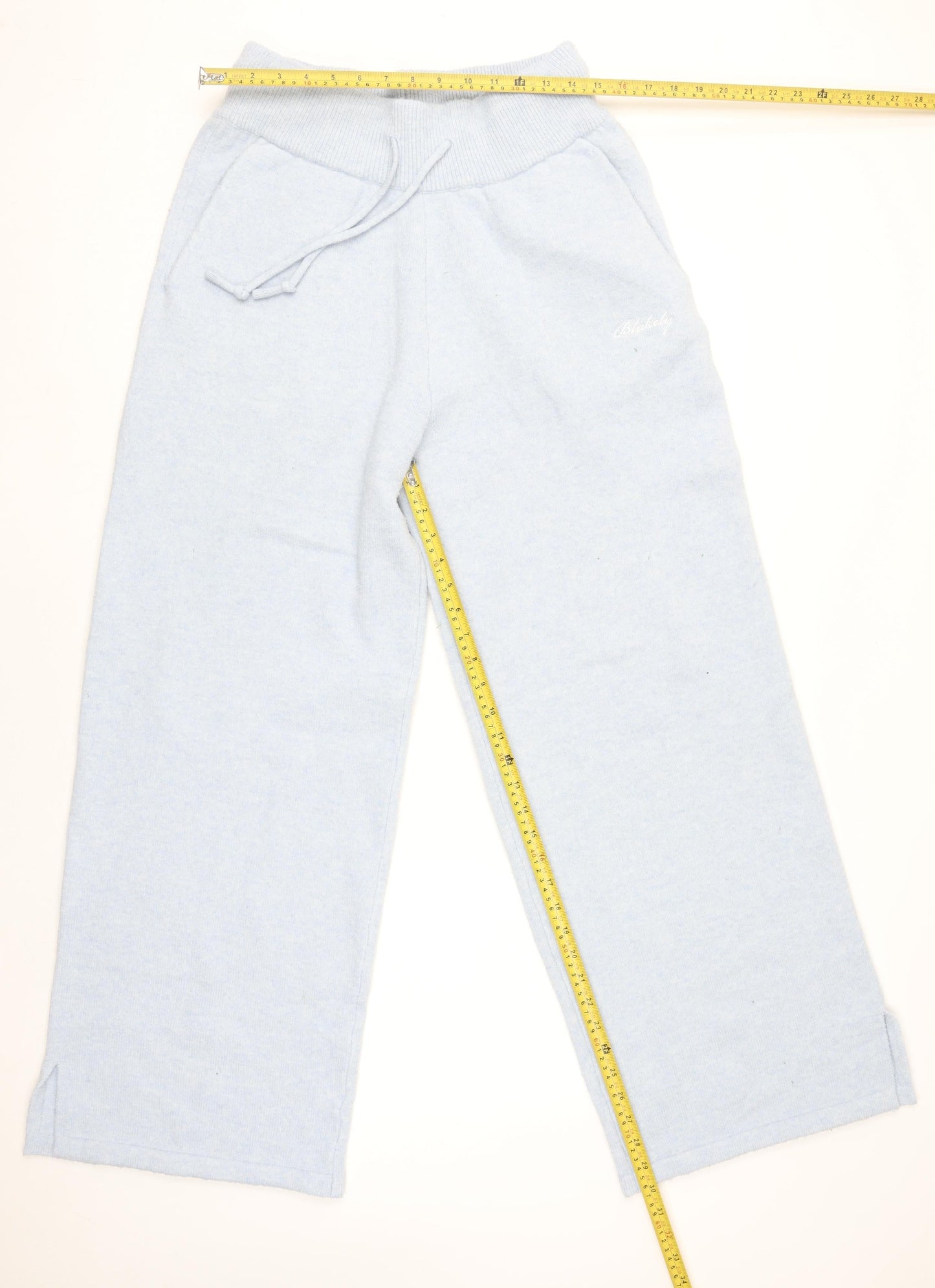 Blakely Women Blue Knit Wide-Leg Sweatpants L Elastic Waist