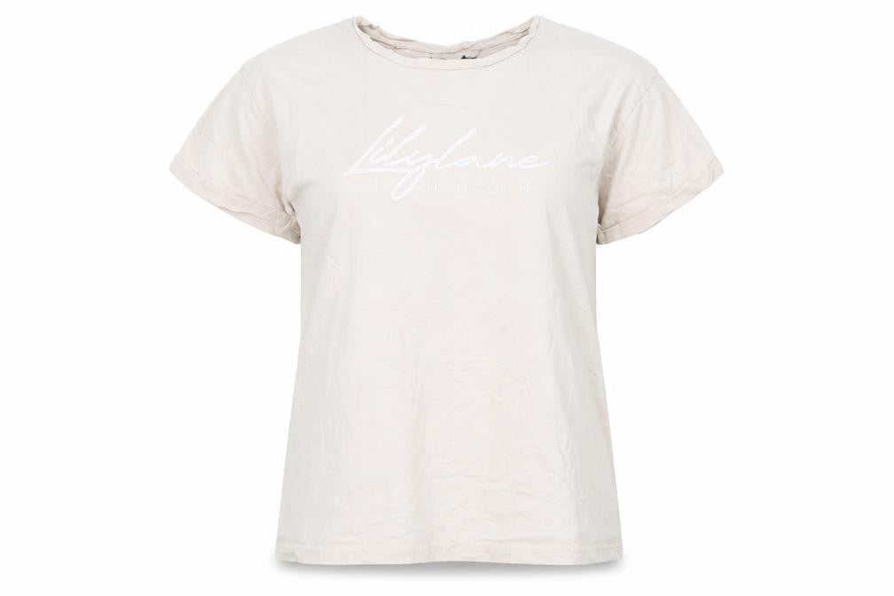 Lilylane London Women Beige Basic Cotton Short Sleeve T-Shirt Small