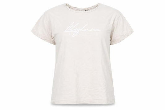 Lilylane London Women Beige Basic Cotton Short Sleeve T-Shirt Small