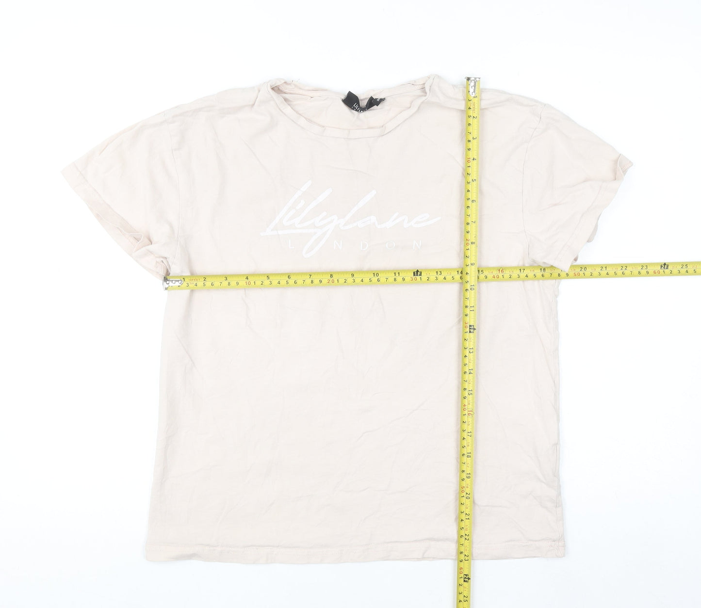 Lilylane London Women Beige Basic Cotton Short Sleeve T-Shirt Small