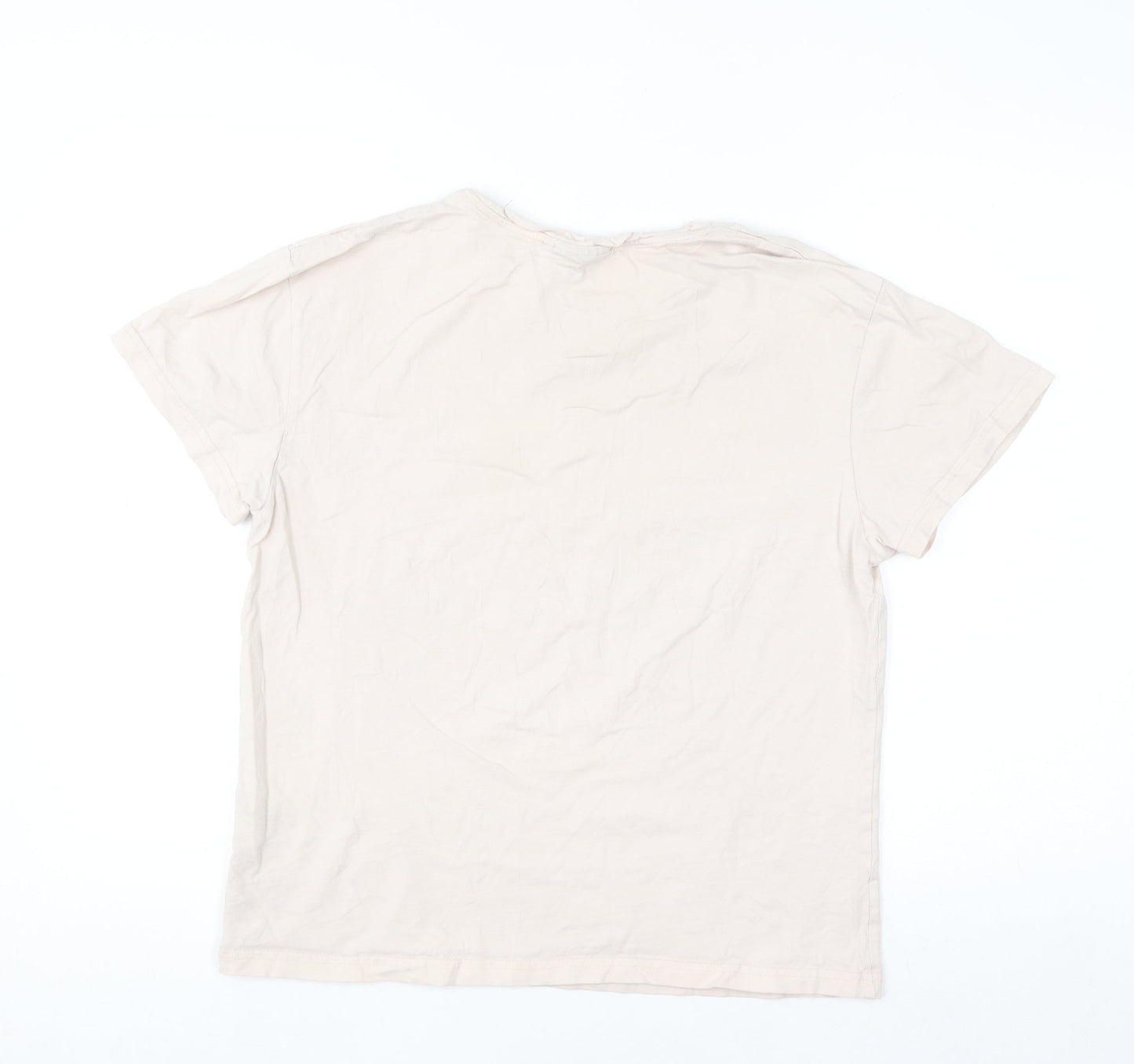 Lilylane London Women Beige Basic Cotton Short Sleeve T-Shirt Small