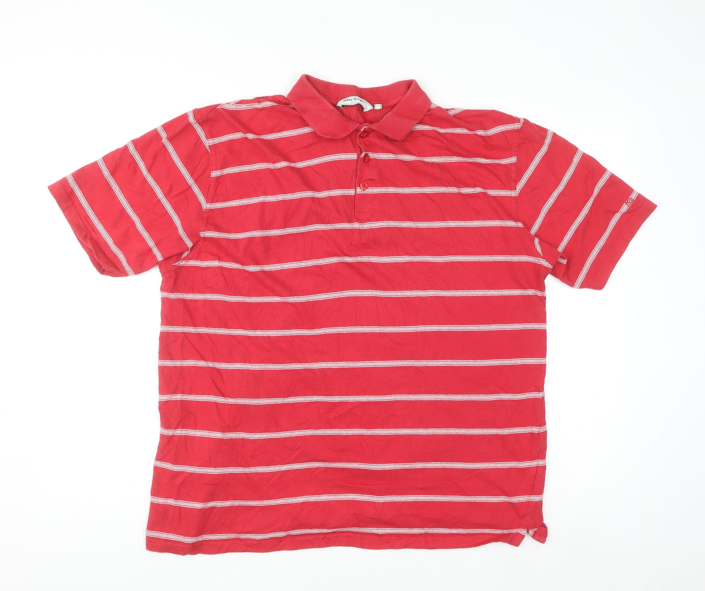 James Pringle Golf Red Striped Cotton Polo Shirt Men's XL