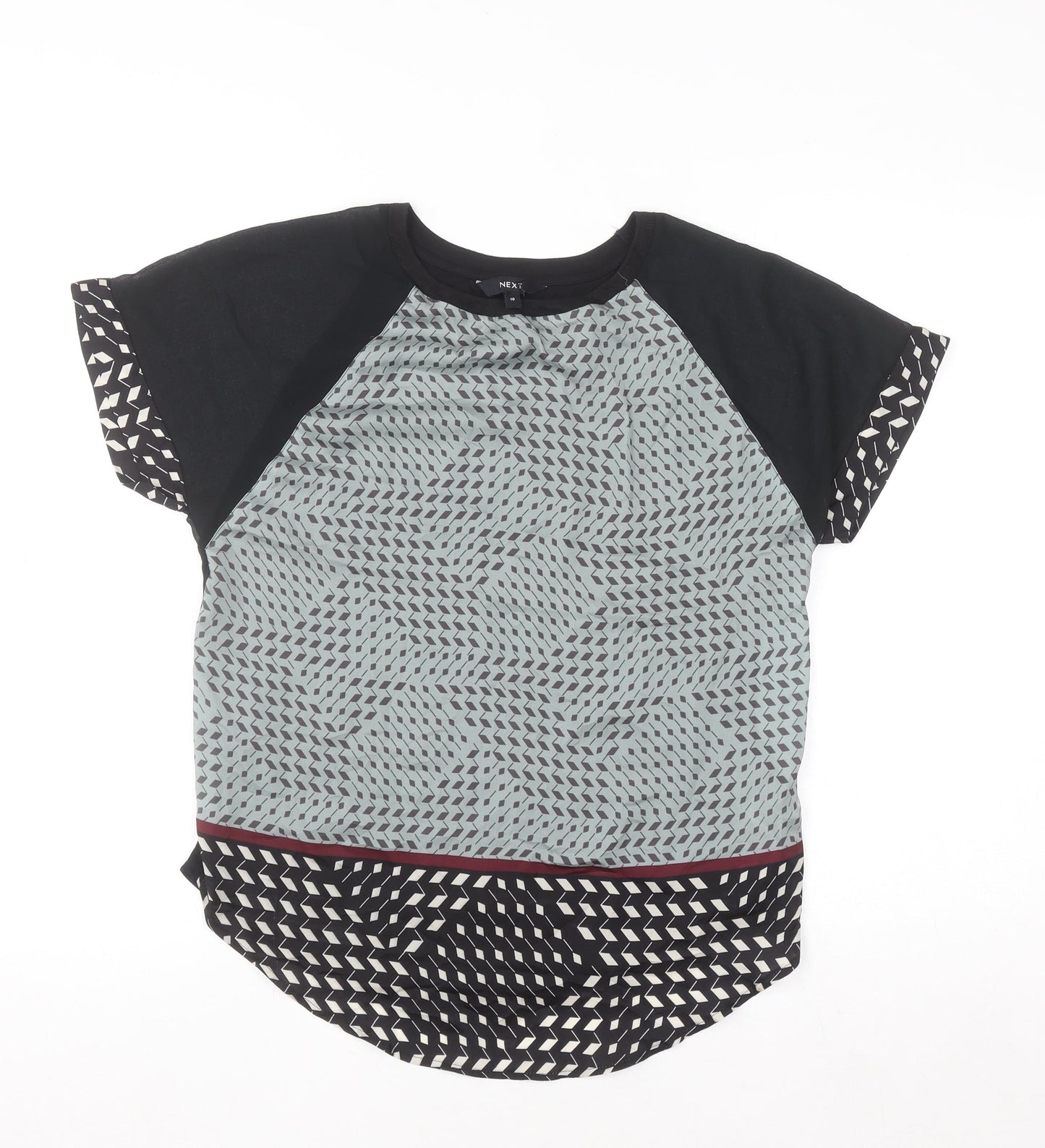 Next Women's Black Geometric Raglan Short Sleeve T-Shirt Size 10