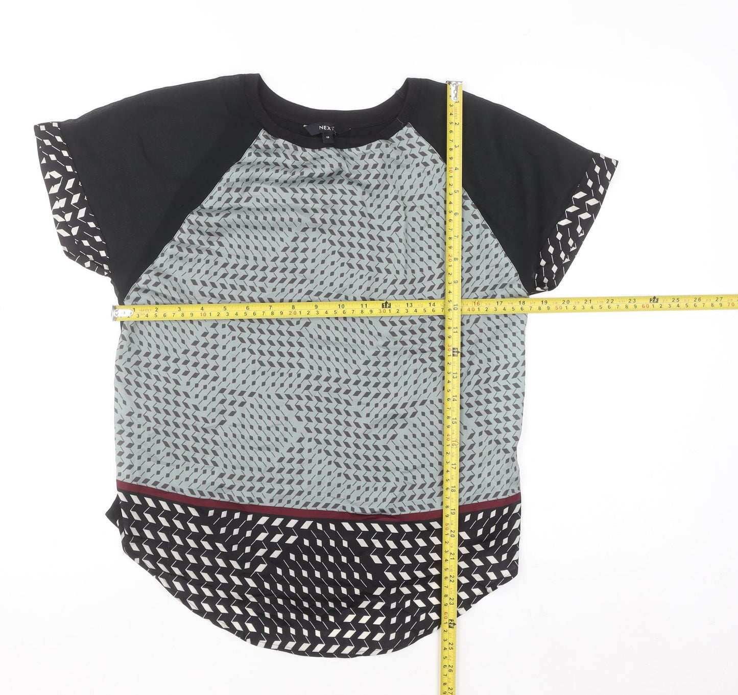 Next Women's Black Geometric Raglan Short Sleeve T-Shirt Size 10