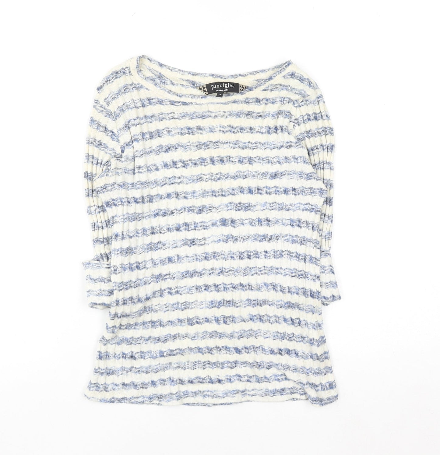 Principles by Ben de Lisi Women's Blue Striped 3/4 Sleeve Cotton Knit Top Size 8