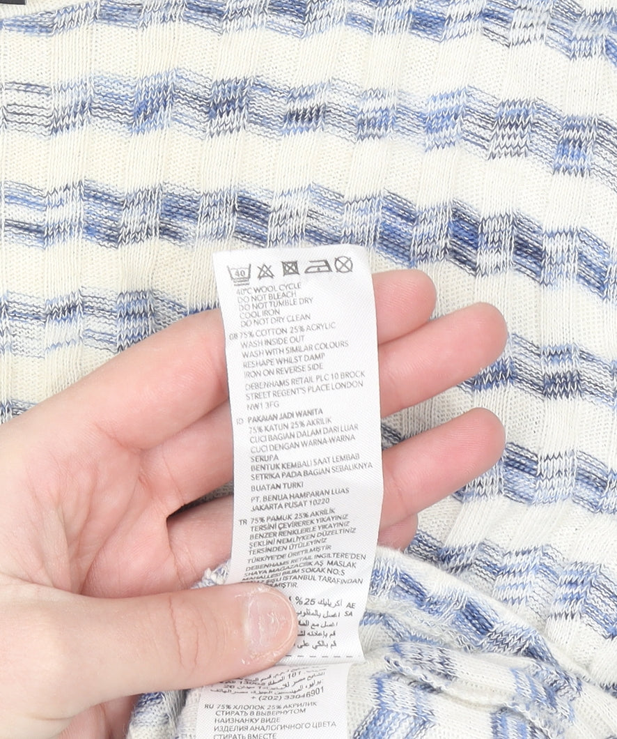 Principles by Ben de Lisi Women's Blue Striped 3/4 Sleeve Cotton Knit Top Size 8
