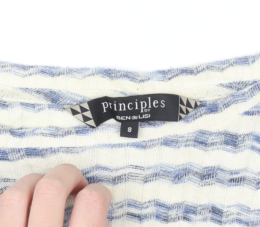 Principles by Ben de Lisi Women's Blue Striped 3/4 Sleeve Cotton Knit Top Size 8
