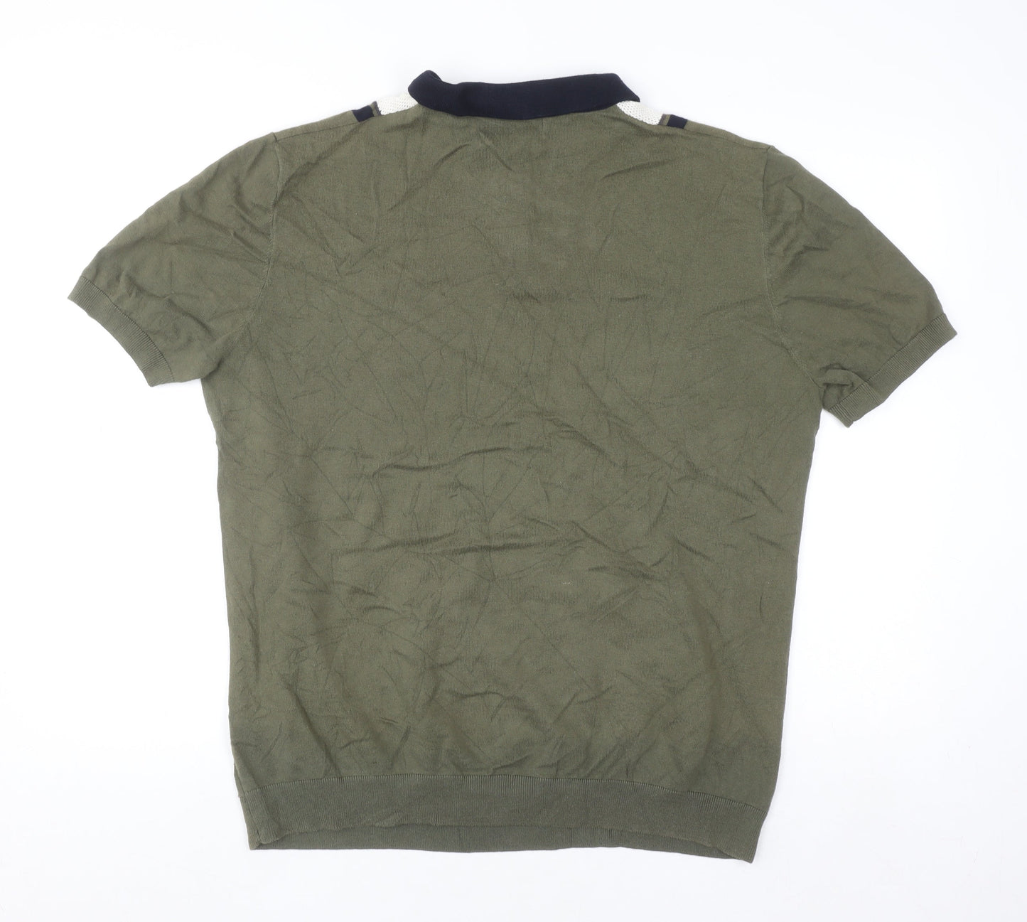 Easy Men's Green Striped Knit Polo Shirt XL Short Sleeve Cotton Blend
