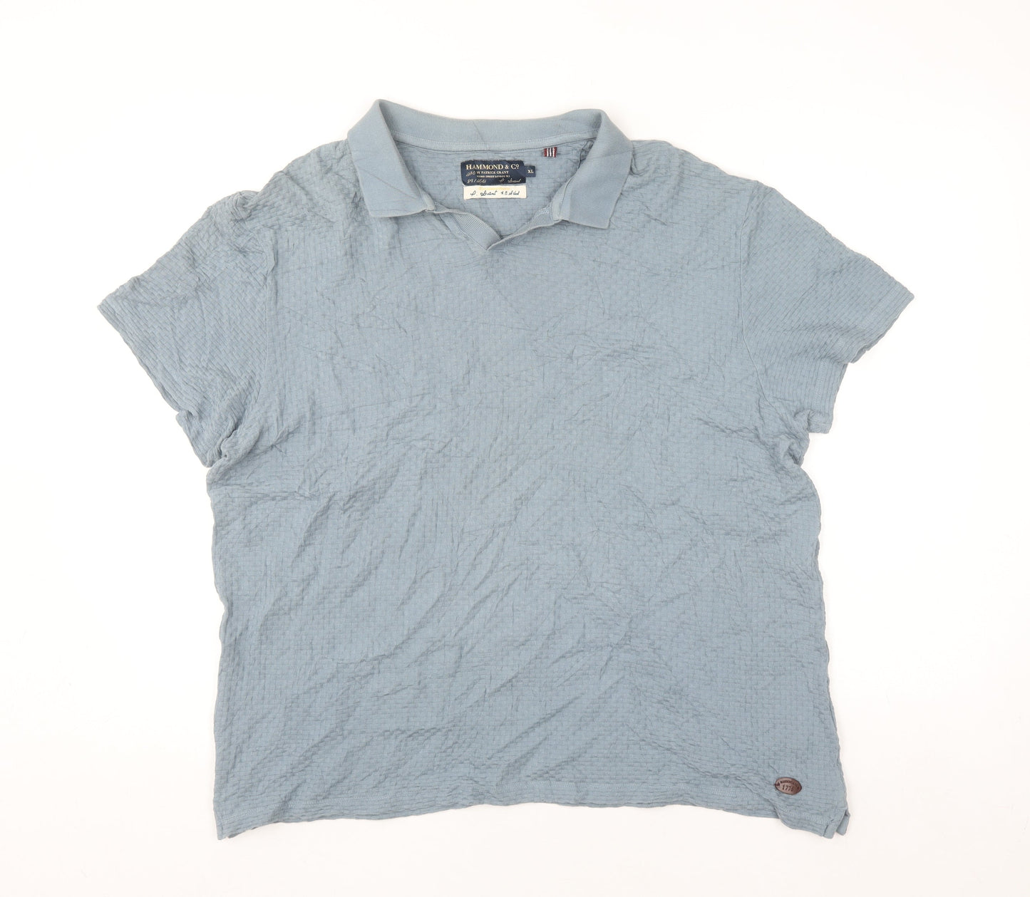 Hammond & Co Men's Blue Cotton Textured Short Sleeve Polo Shirt XL