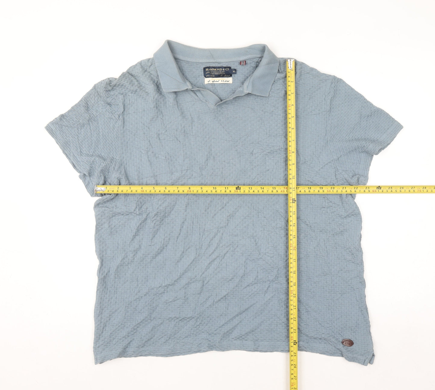 Hammond & Co Men's Blue Cotton Textured Short Sleeve Polo Shirt XL