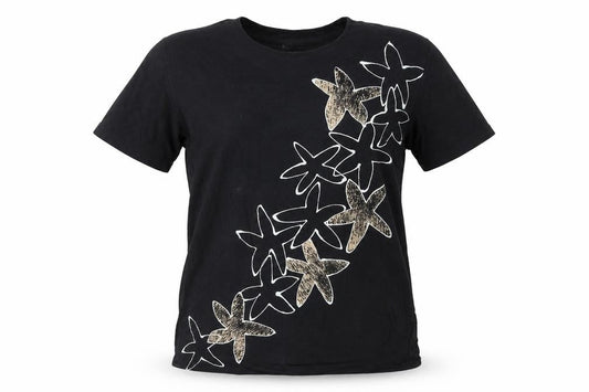Nanso Womens Black Floral Print Short Sleeve T-Shirt S