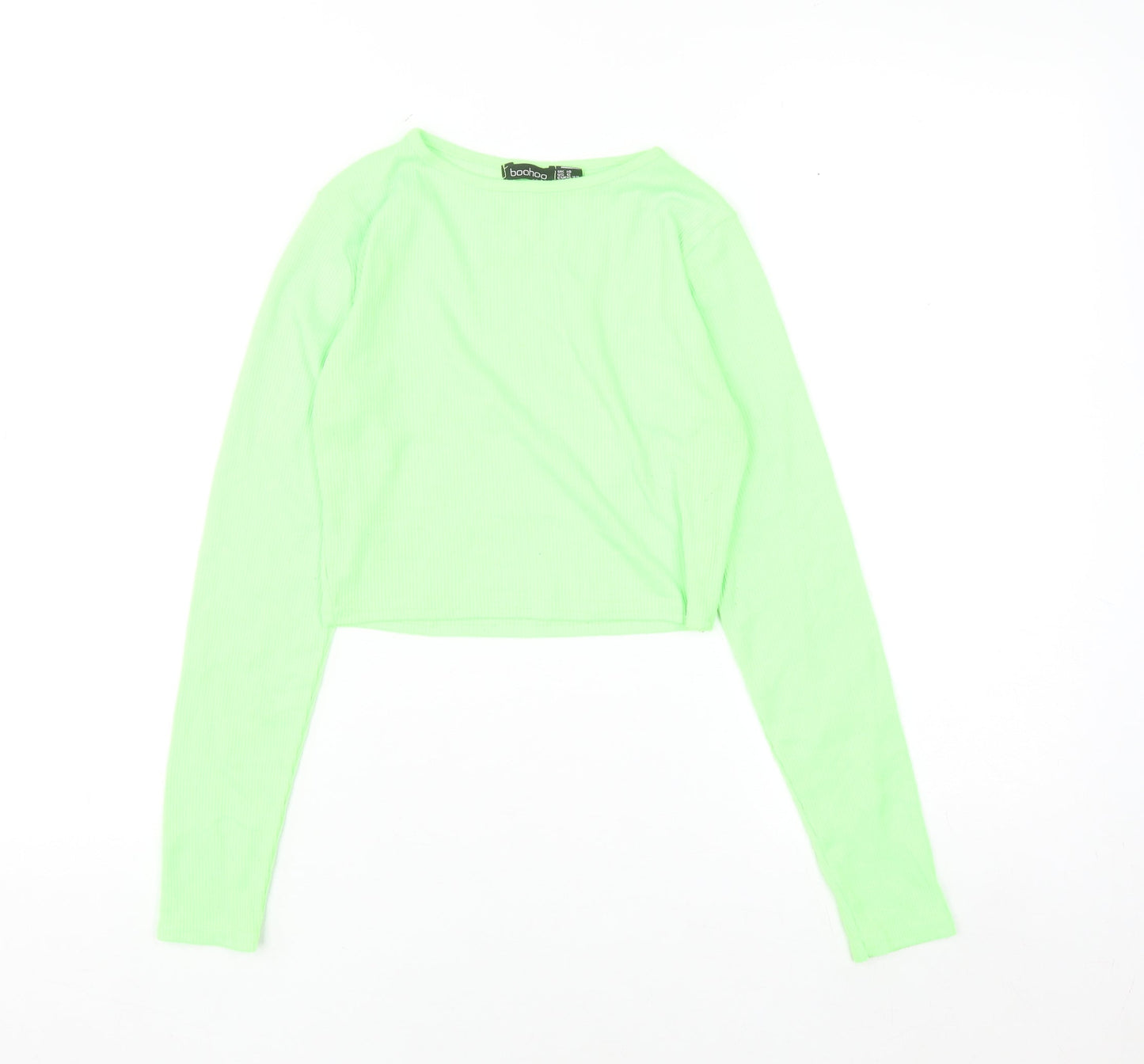 Boohoo Womens Green Cropped Long Sleeve Slim Fit Top Size 10