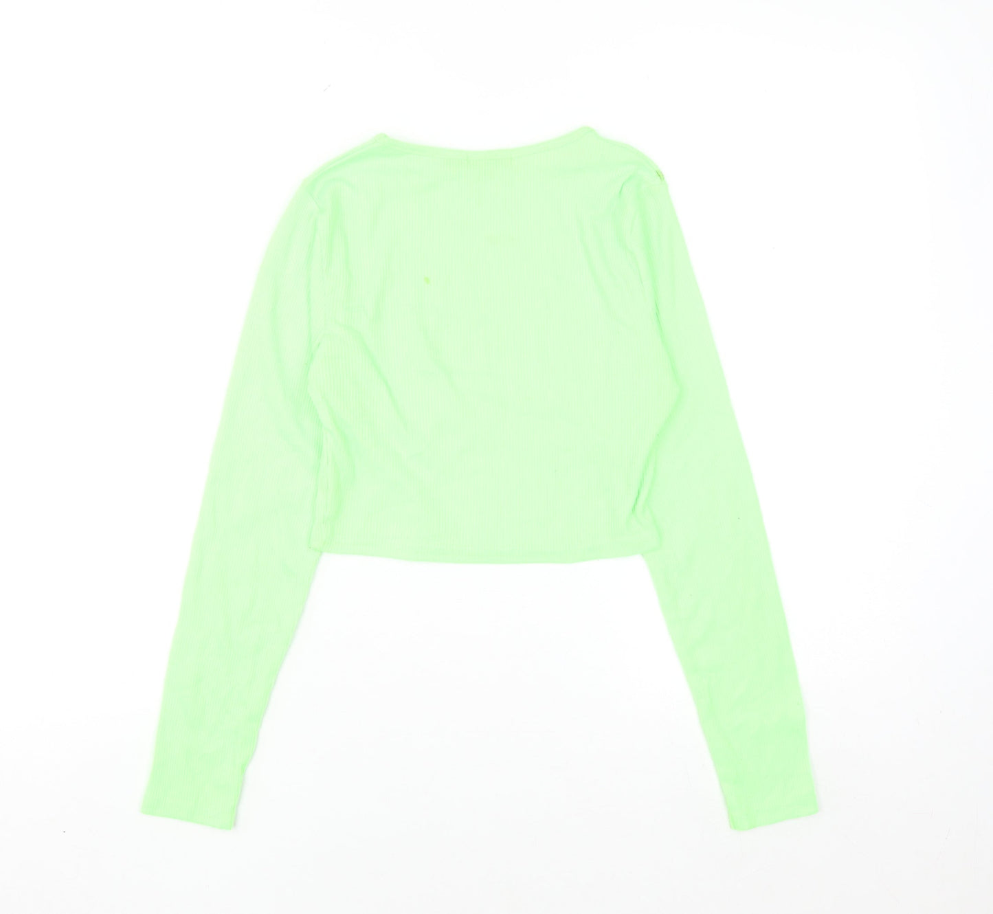 Boohoo Womens Green Cropped Long Sleeve Slim Fit Top Size 10