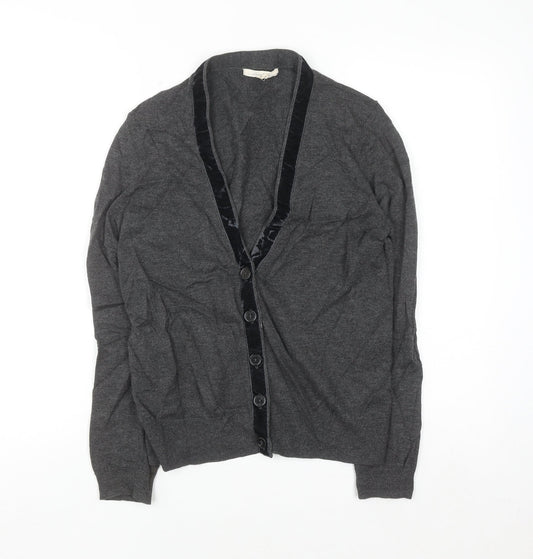 White Stuff Women’s Grey Merino Wool Blend V-Neck Cardigan Size 12