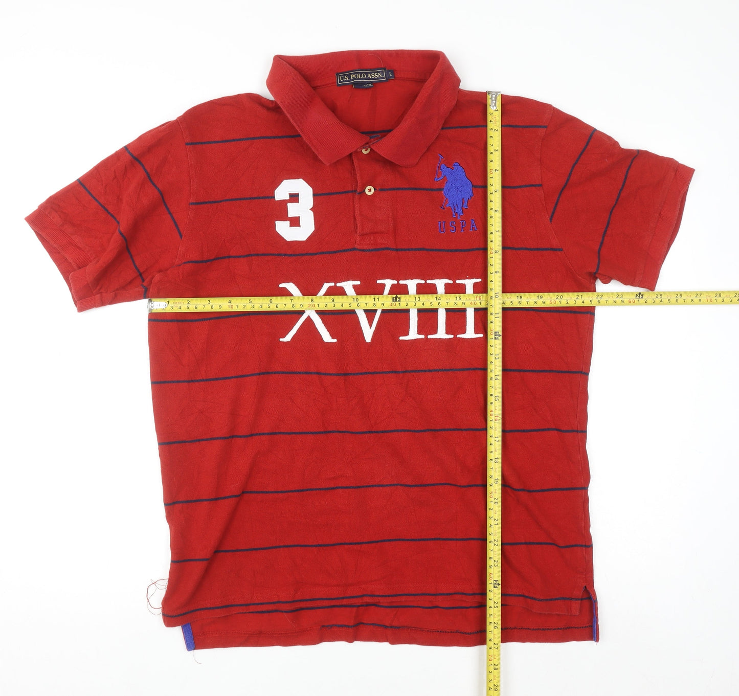 U.S. Polo Assn. Men's Red Striped Cotton Polo Shirt Size L