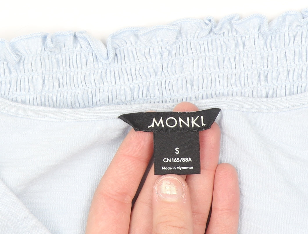 Monki Women's Blue Cropped Puff Sleeve V-Neck Blouse Size S